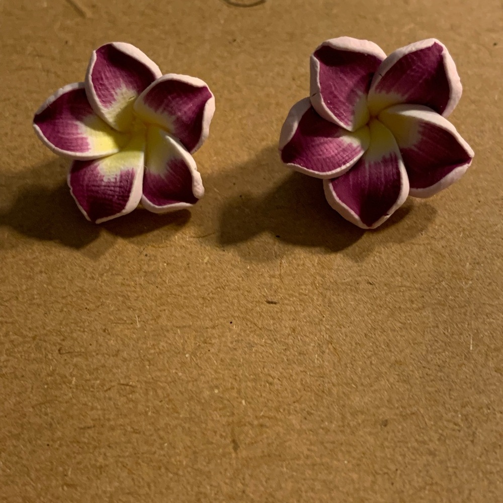 Floral Pink and White Plumeria Earrings